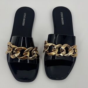 Steve Madden Black Sandals with Gold Chain